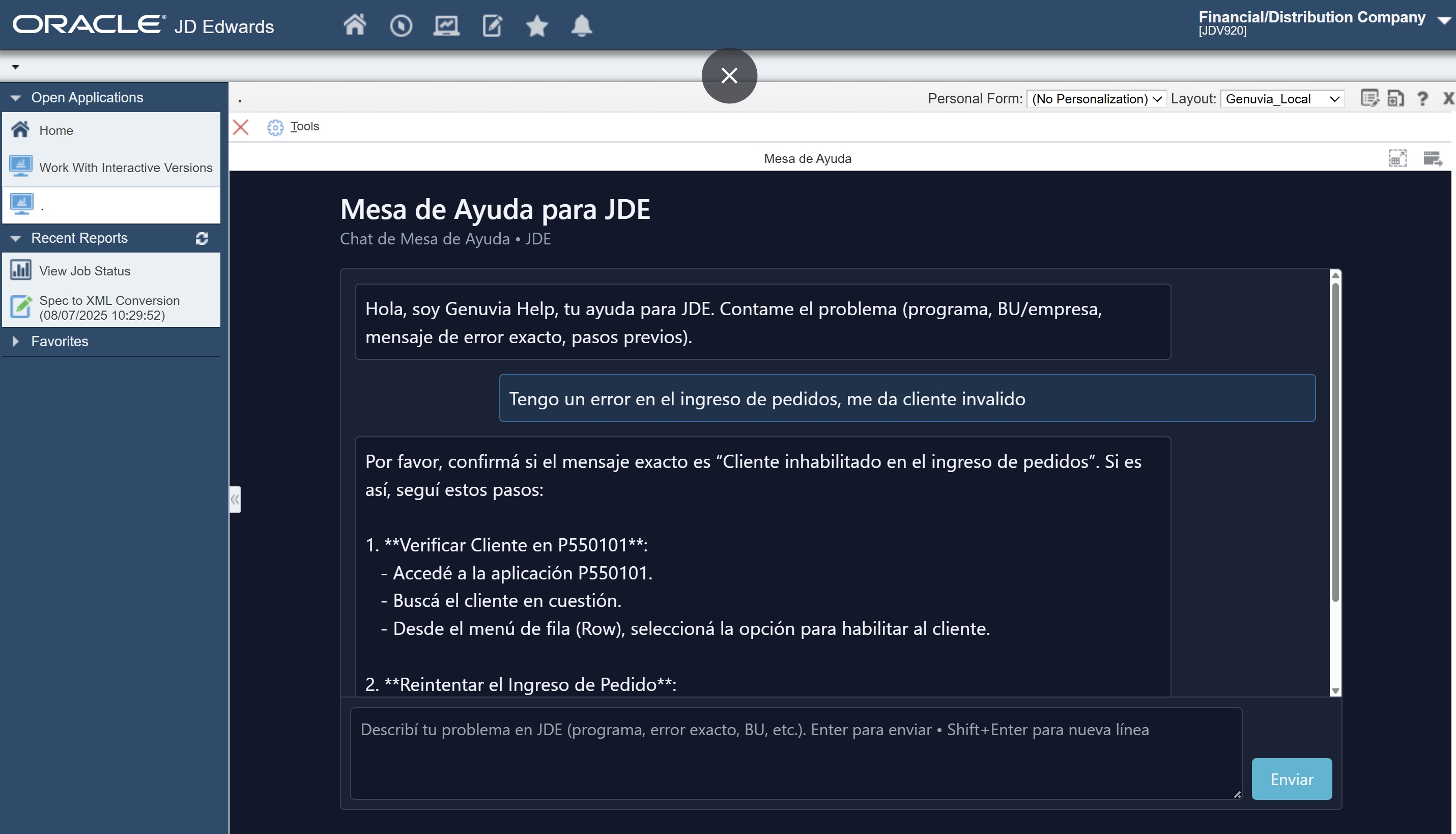 Mesa de Ayuda IA para JDE